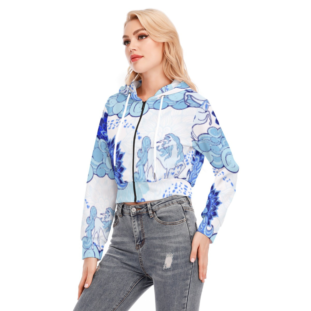 All-Over Print Women's Crop Top Hoodie With Zipper Closure