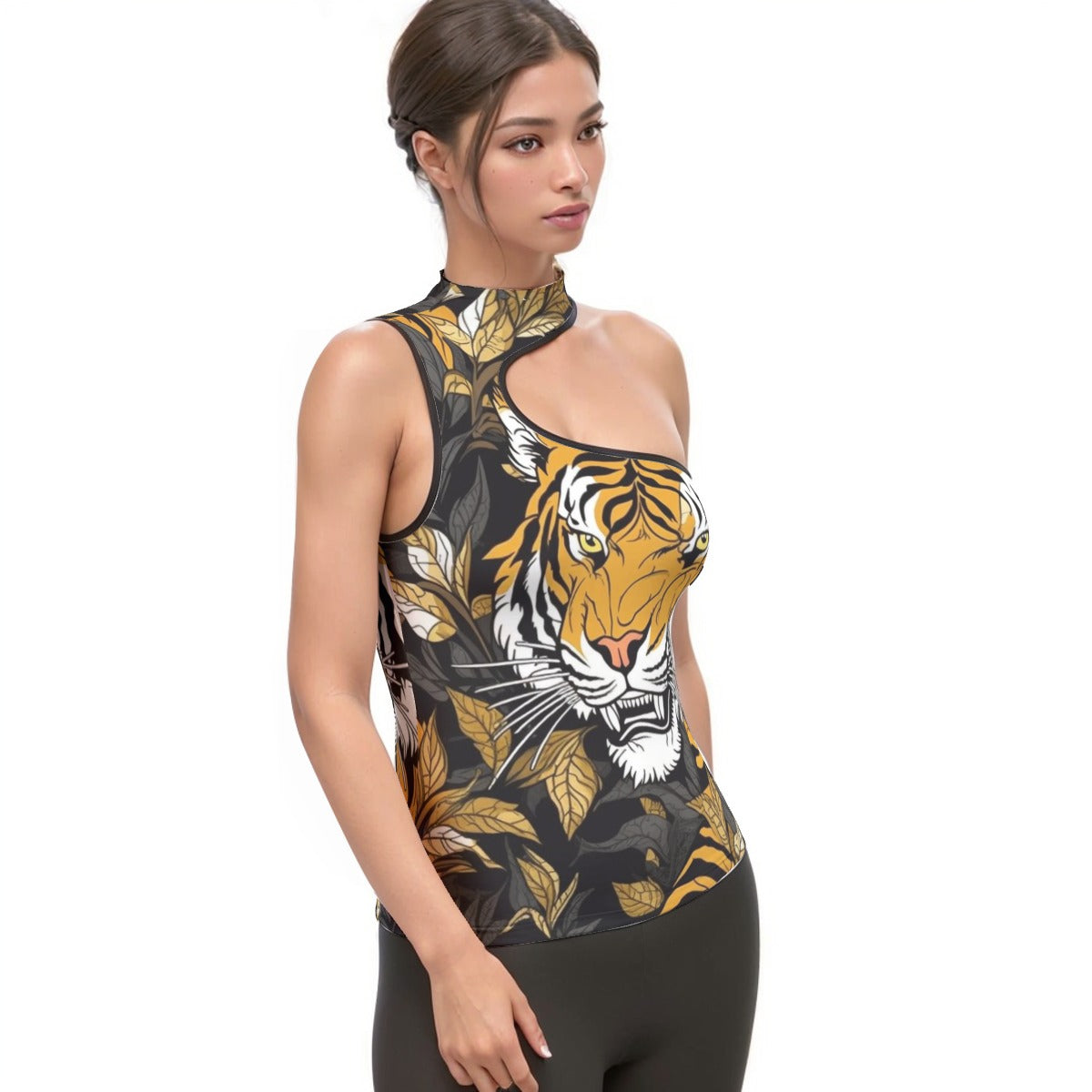 All-Over Print Women's Halter Sleeveless Asymmetrical Tank Top