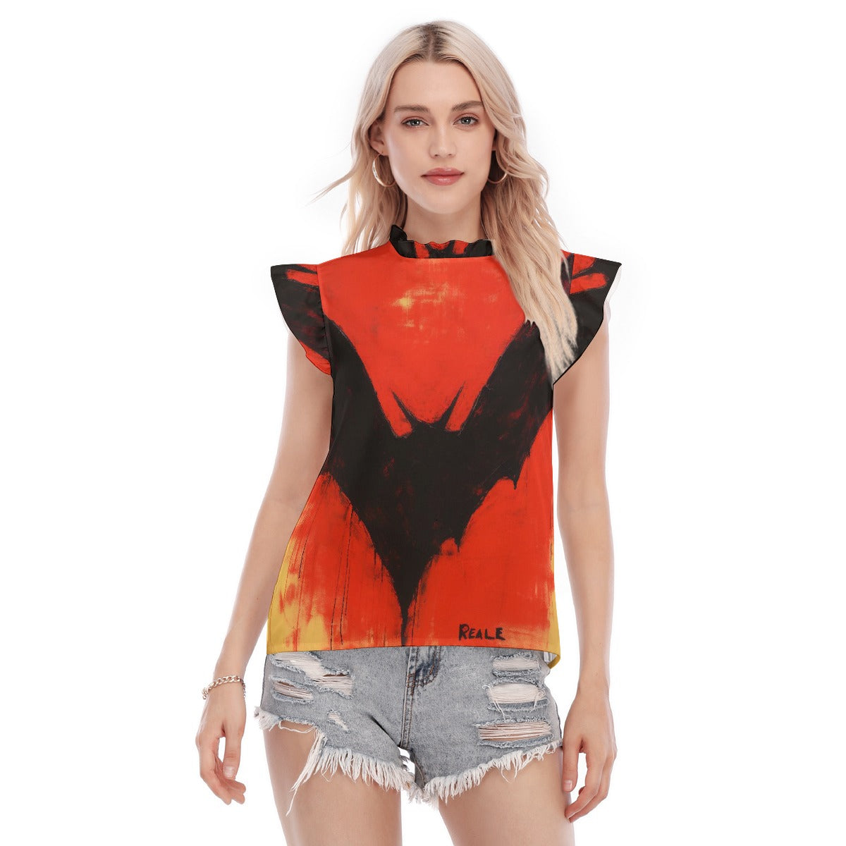 All-Over Print Women's Blouse With Ruffle Collar And Sleeve