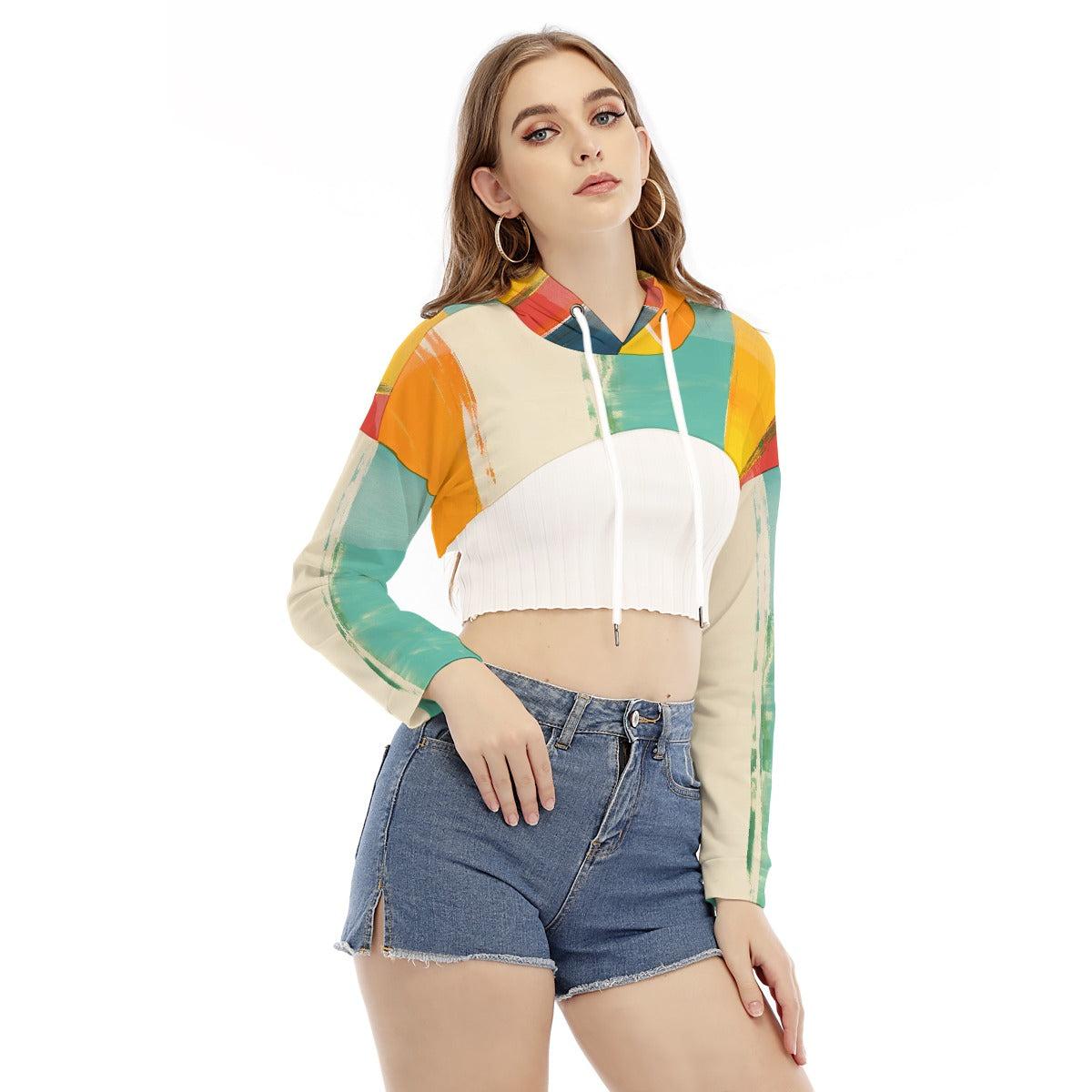 All-Over Print Women's Smock Short Hoodie With Long Sleeve