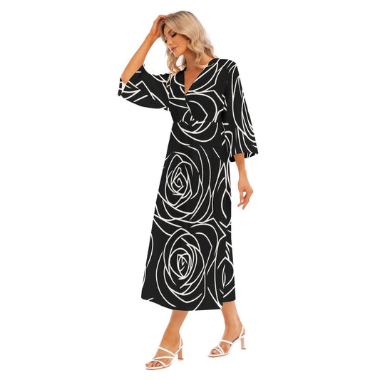All-Over Print Women's Mid-Sleeve Long Dress