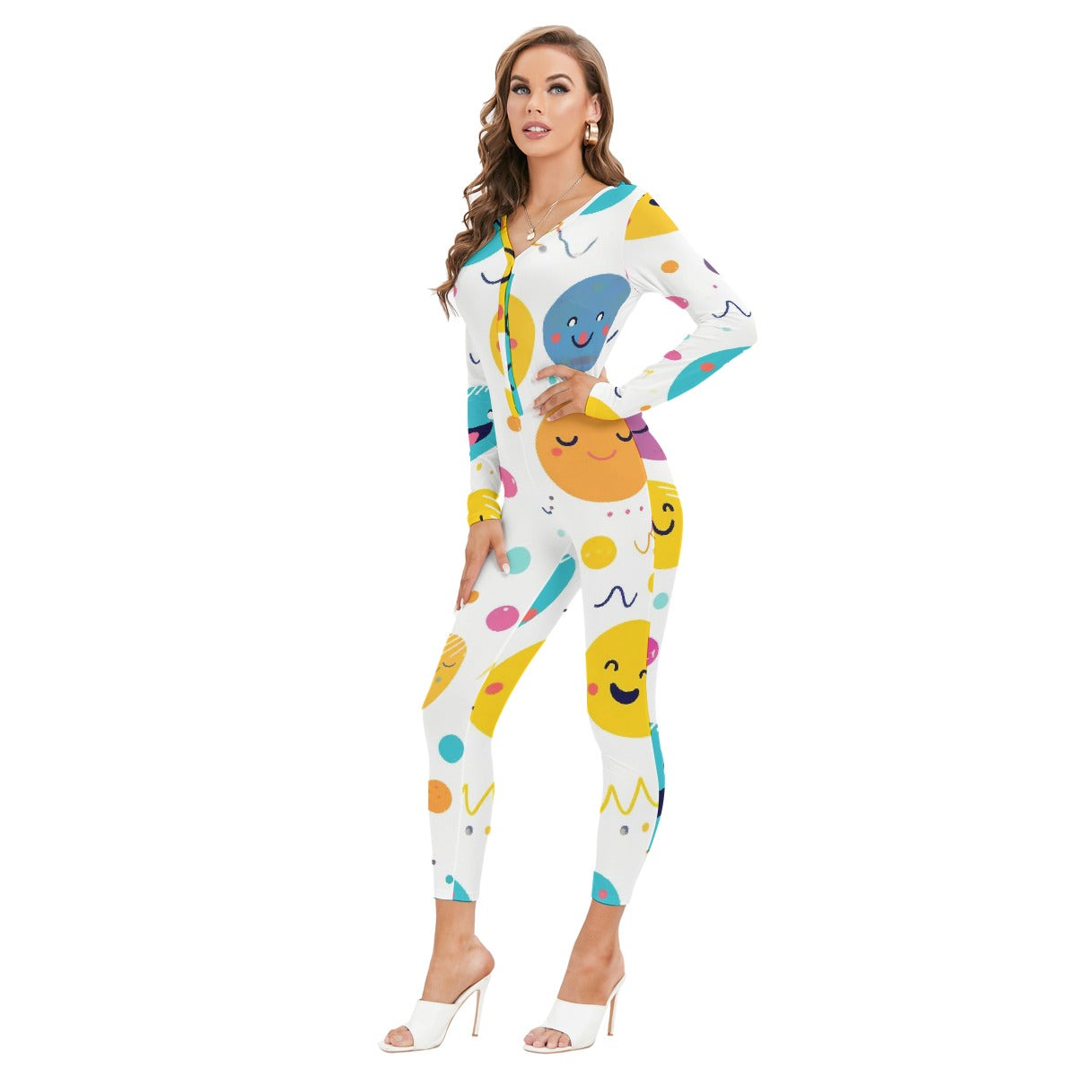 All-Over Print Women's Plunging Neck Jumpsuit
