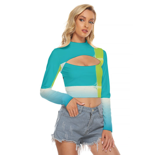 All-Over Print Women's Hollow Chest Keyhole Tight Crop Top