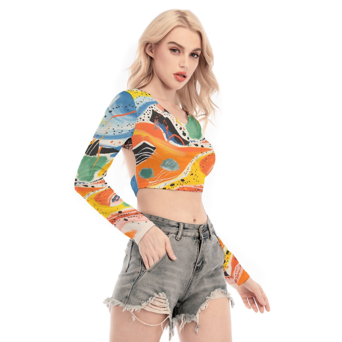 All-Over Print Women's Back Hollow T-shirt With Strap