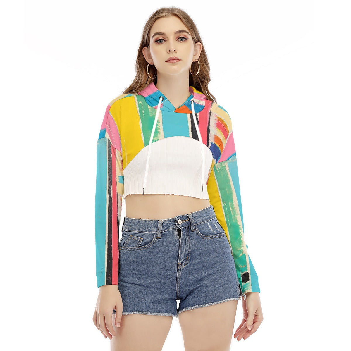 All-Over Print Women's Smock Short Hoodie With Long Sleeve
