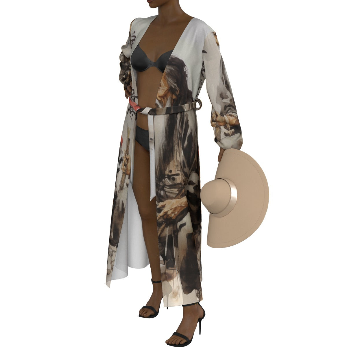 All-Over Print Women's Lace-up Chiffon Robe