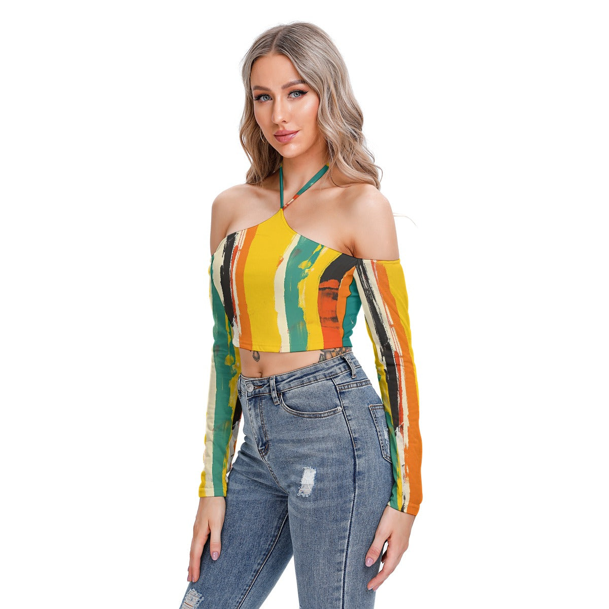 All-Over Print Women's Halter Lace-up Top