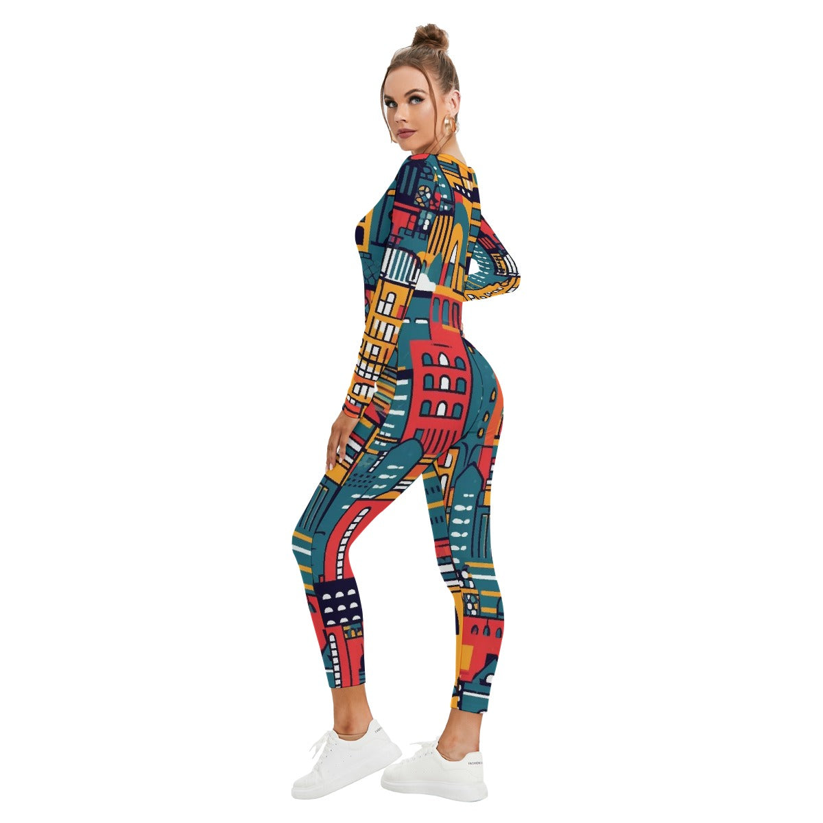 All-Over Print Women's Plunging Neck Jumpsuit