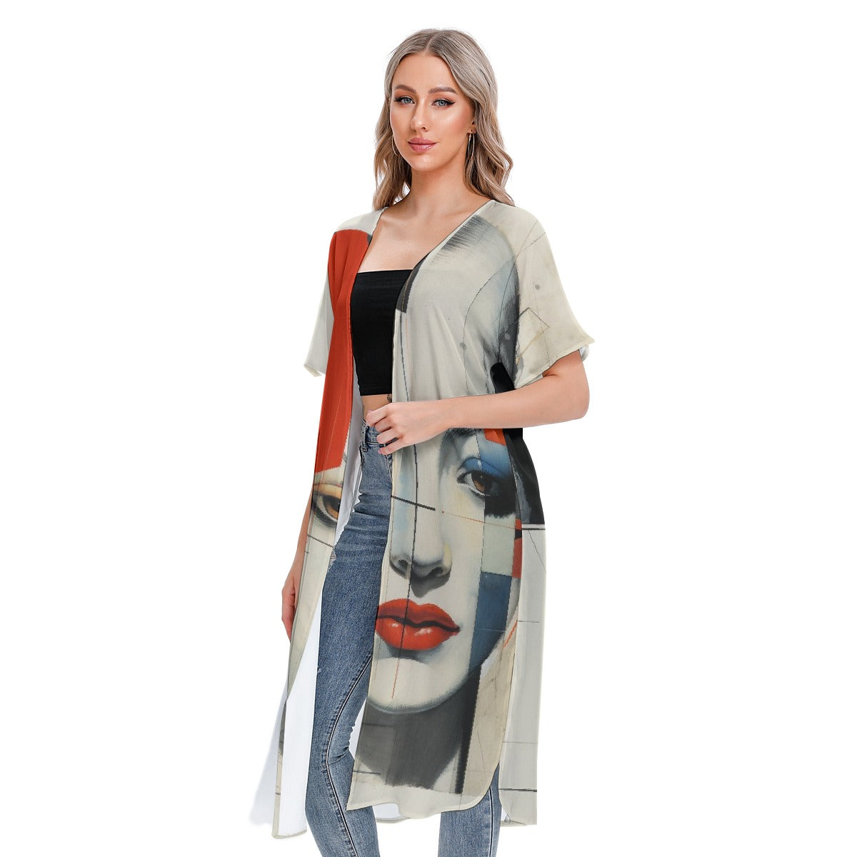 All-Over Print Women's Short Sleeve Cardigan