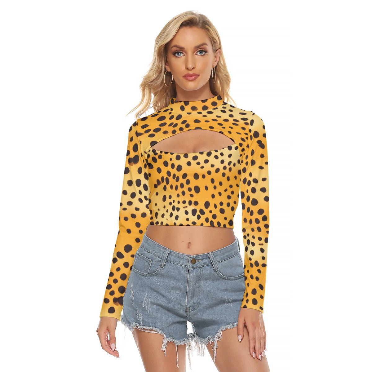 All-Over Print Women's Hollow Chest Keyhole Tight Crop Top