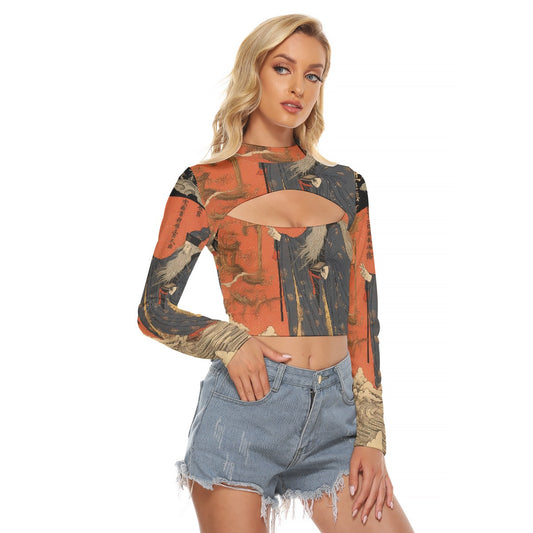 All-Over Print Women's Hollow Chest Keyhole Tight Crop Top