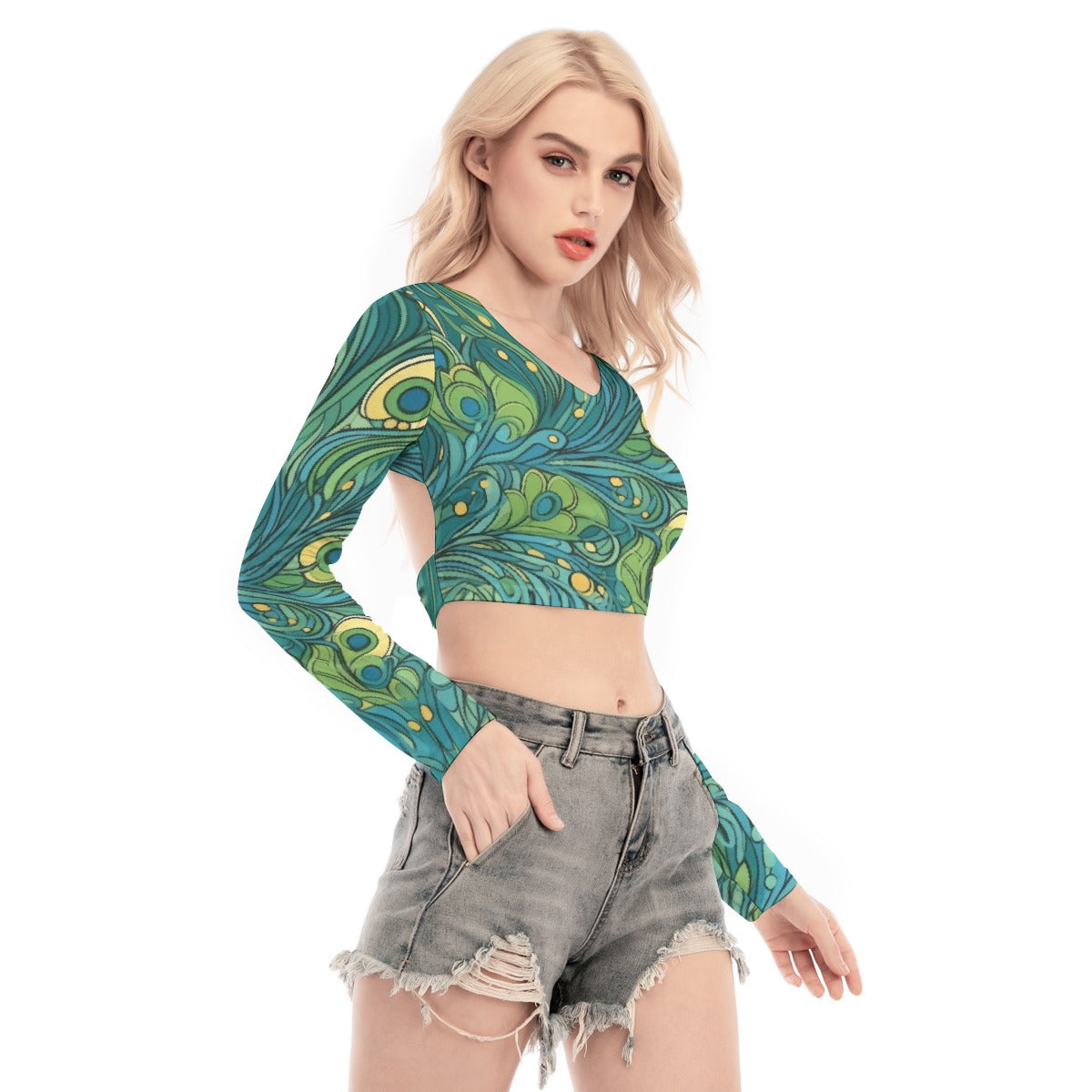 All-Over Print Women's Back Hollow T-shirt With Strap