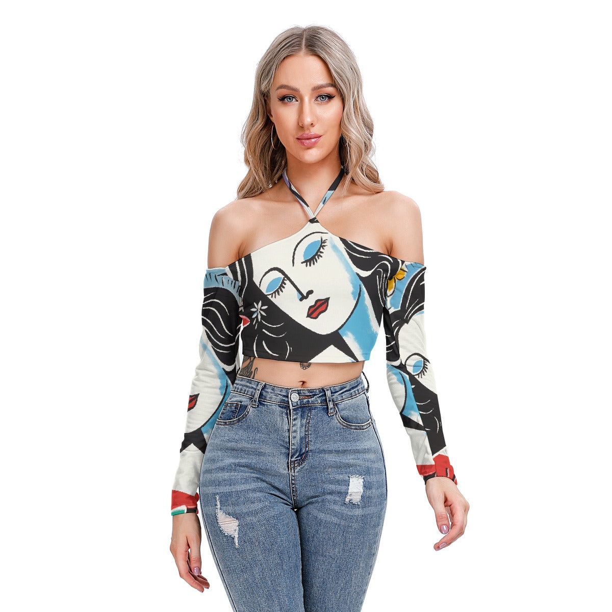 All-Over Print Women's Halter Lace-up Top