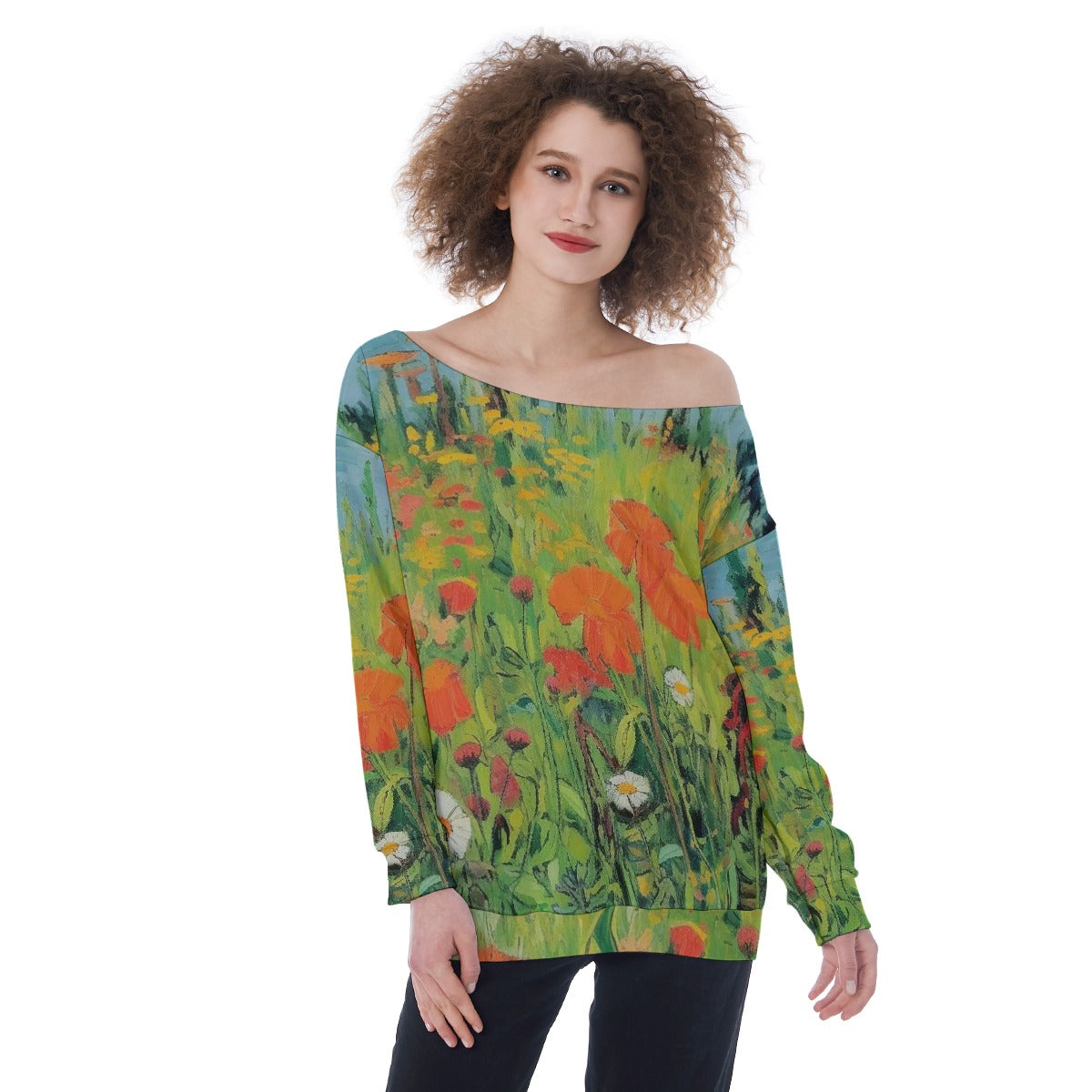 All-Over Print Oversized Women's Off-Shoulder Sweatshirt