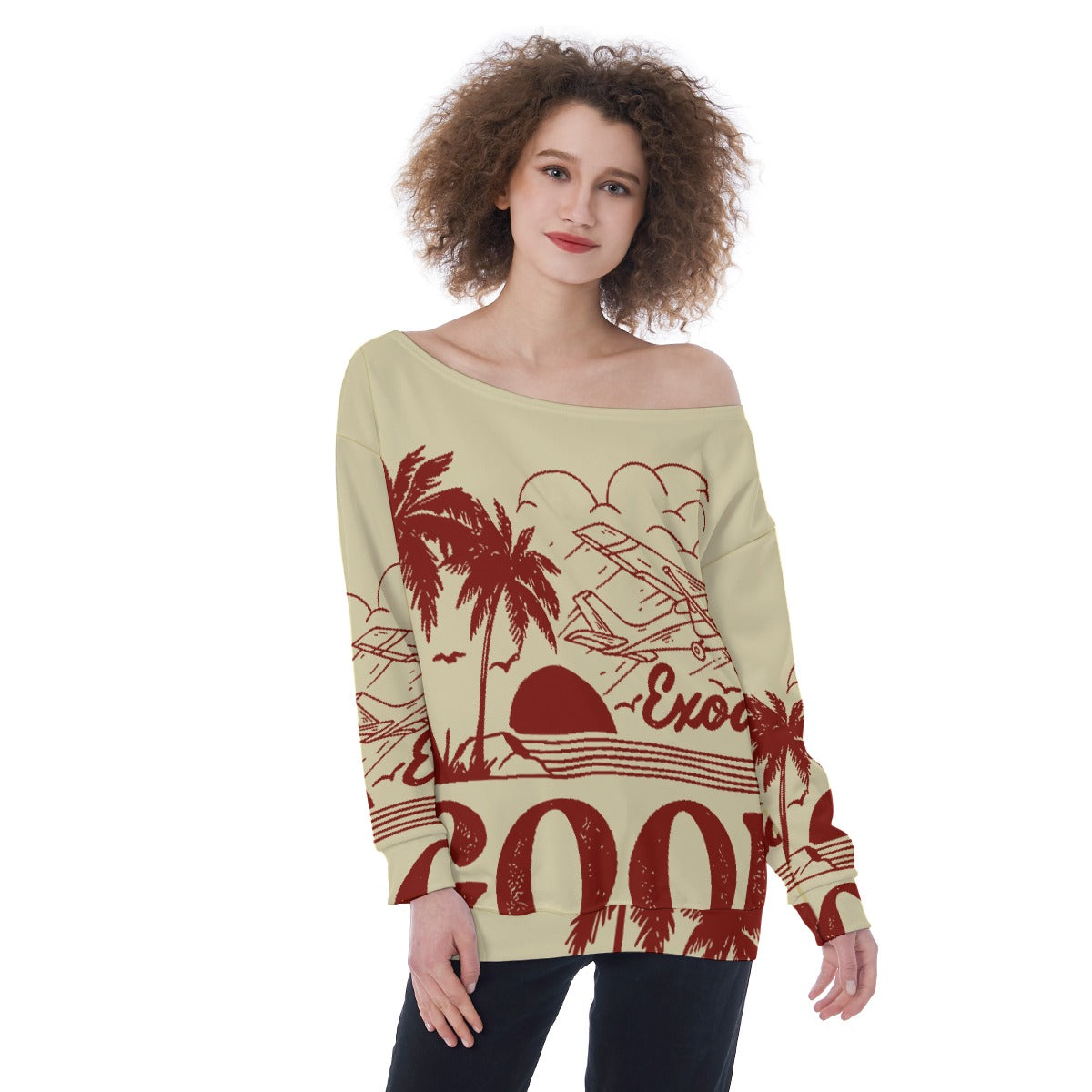 All-Over Print Oversized Women's Off-Shoulder Sweatshirt