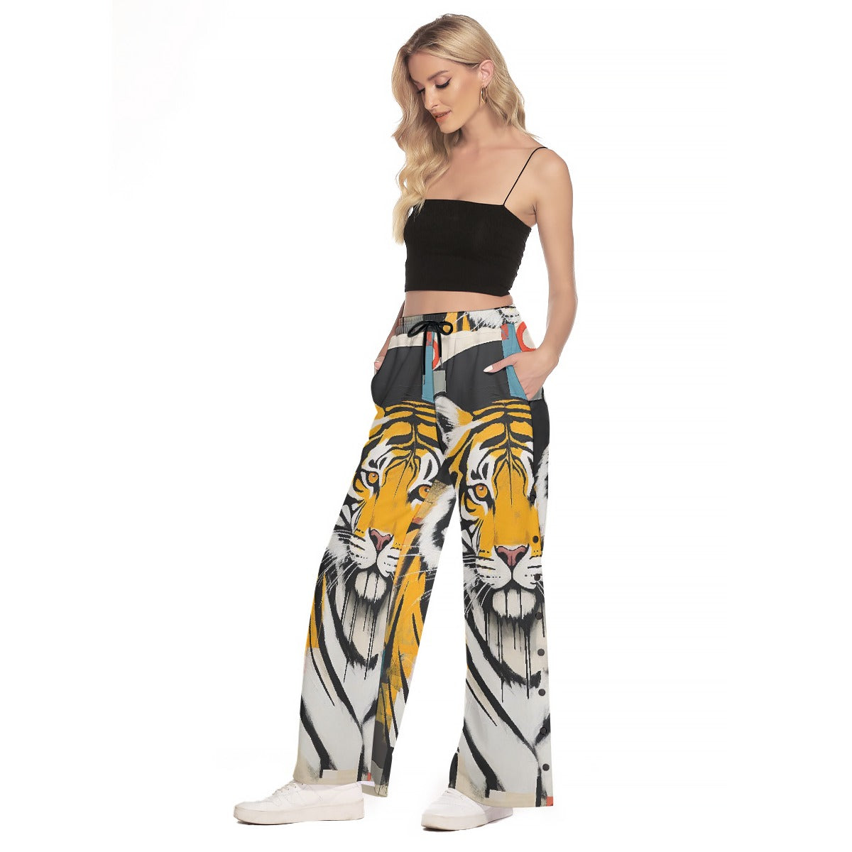 All-Over Print Women's Side Slit Snap Button Trousers