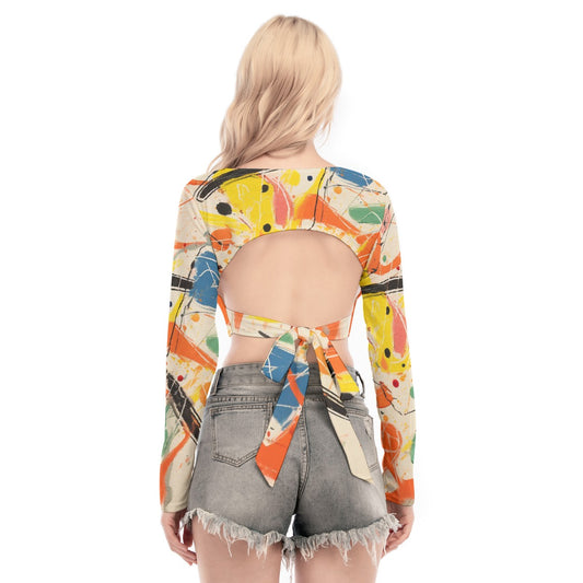 All-Over Print Women's Back Hollow T-shirt With Strap