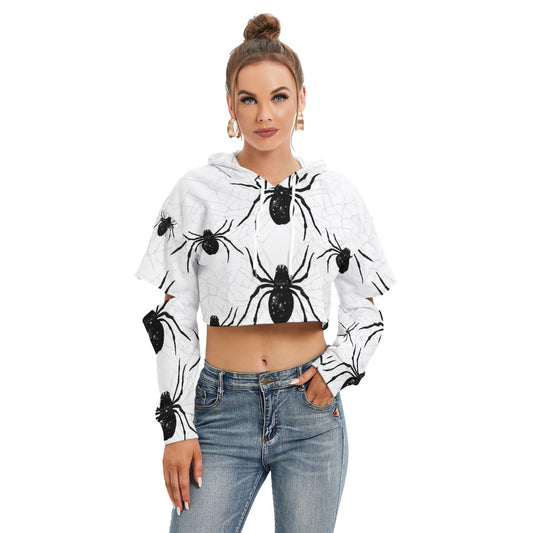 All-Over Print Women's Heavy Fleece Hoodie With Hollow Out Sleeve