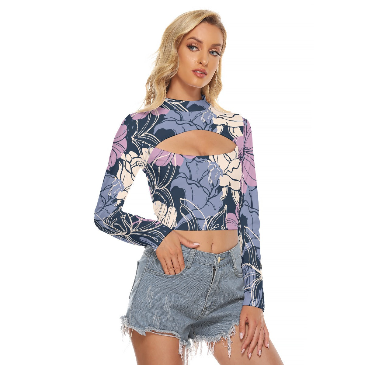 All-Over Print Women's Hollow Chest Keyhole Tight Crop Top