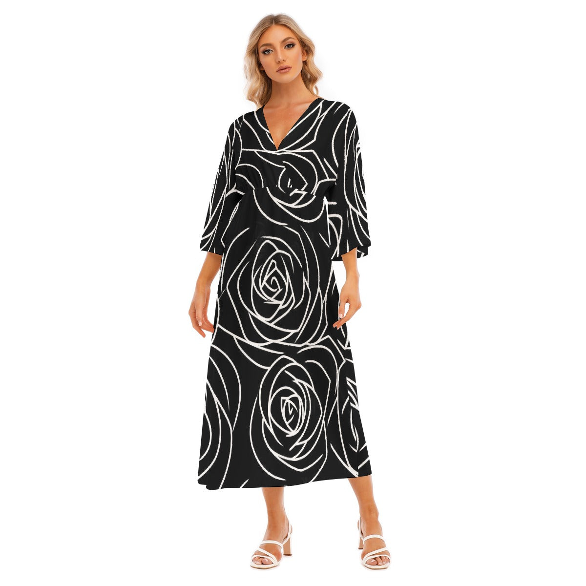 All-Over Print Women's Mid-Sleeve Long Dress