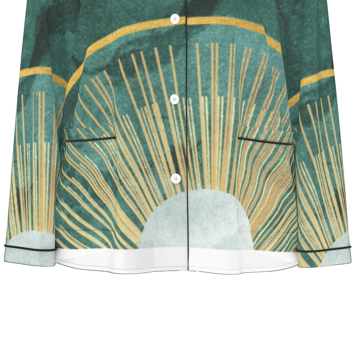 All-Over Print Women's Long Sleeve Pajama Set With Black Contrast Piping