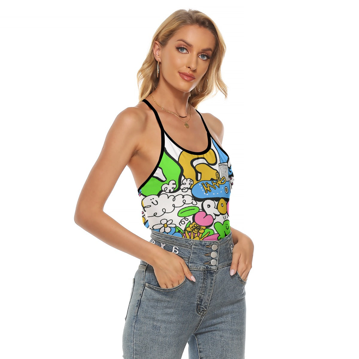 All-Over Print Women's Criss-Cross Open Back Tank Top
