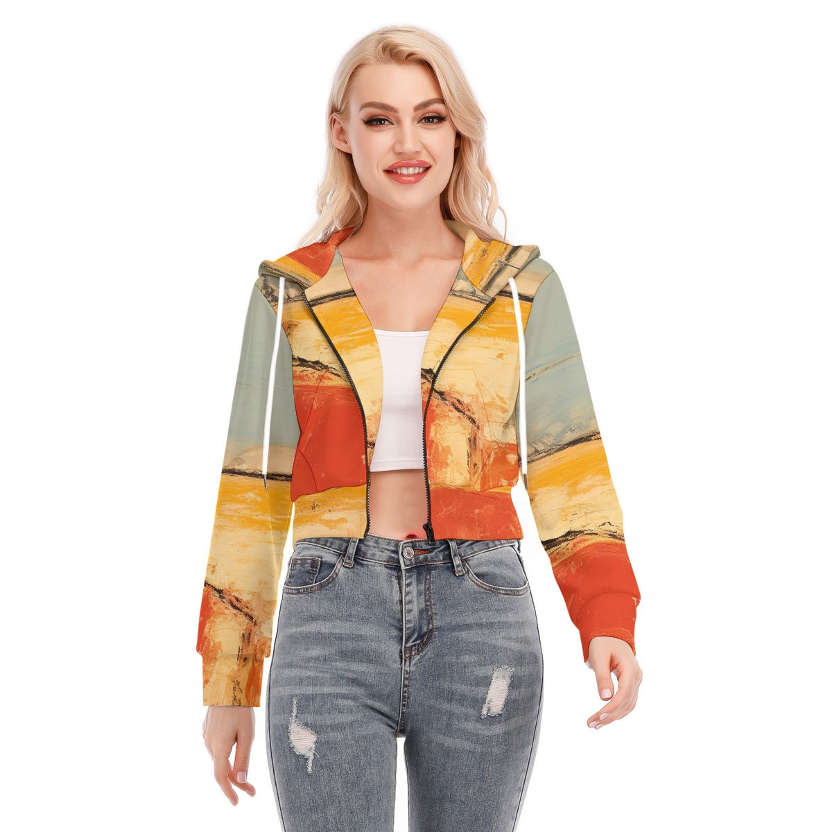 All-Over Print Women's Crop Top Hoodie With Zipper Closure