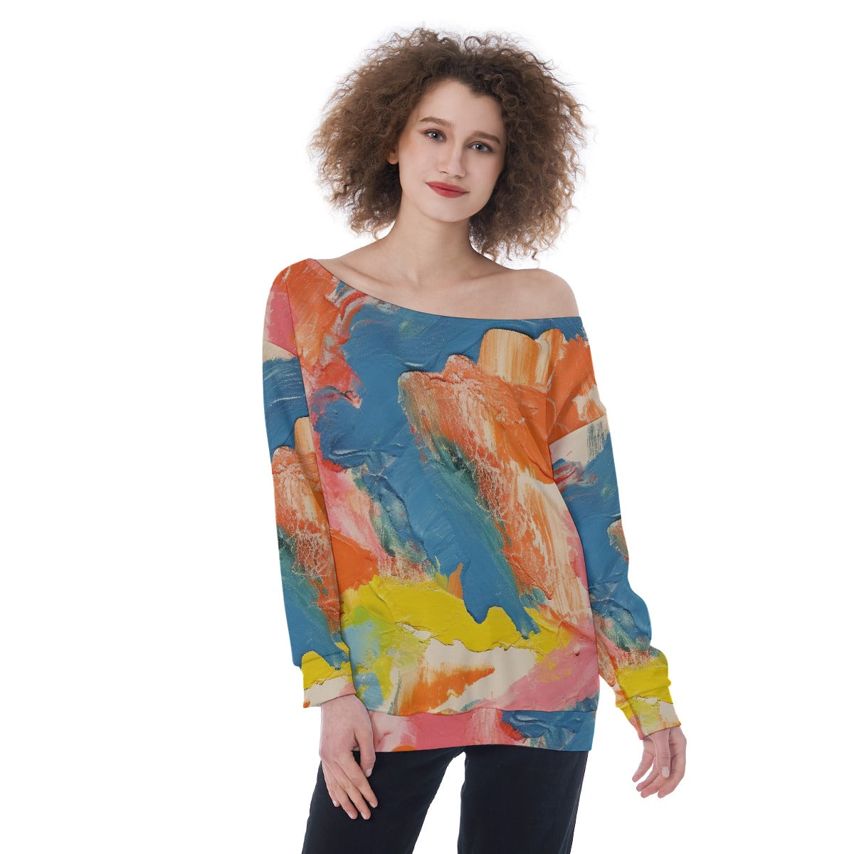 All-Over Print Oversized Women's Off-Shoulder Sweatshirt