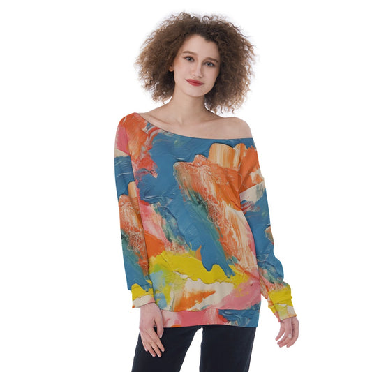 All-Over Print Oversized Women's Off-Shoulder Sweatshirt
