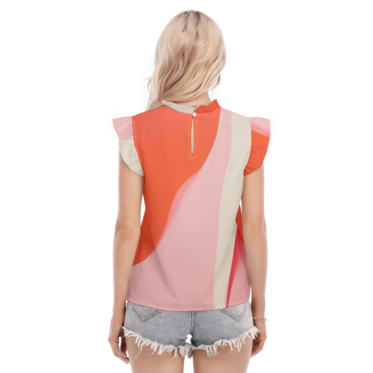 All-Over Print Women's Blouse With Ruffle Collar And Sleeve