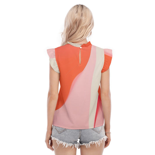 All-Over Print Women's Blouse With Ruffle Collar And Sleeve