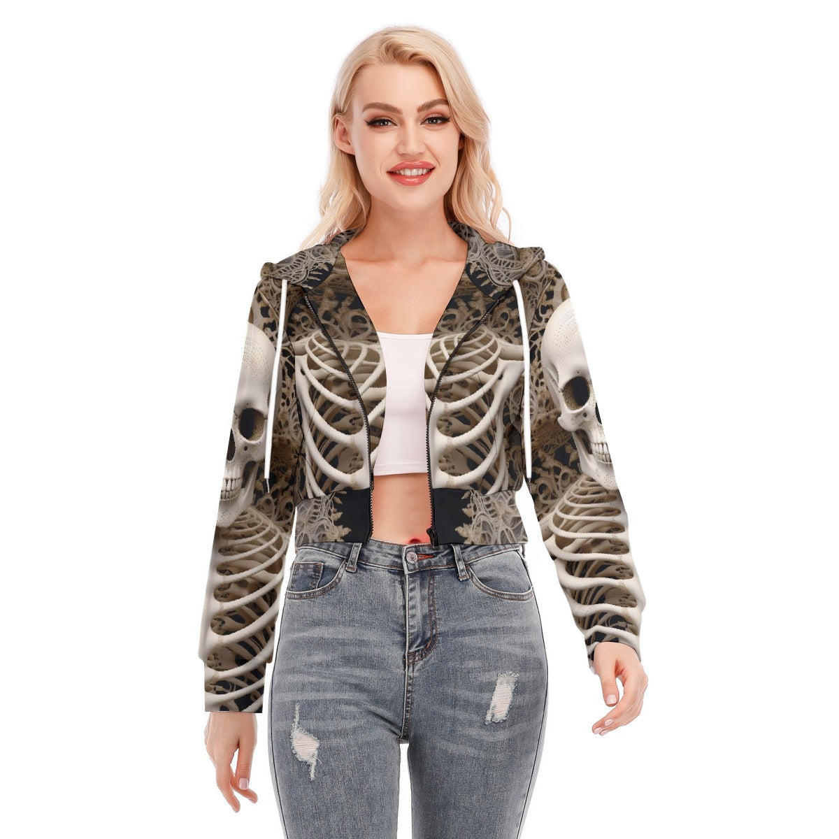 All-Over Print Women's Crop Top Hoodie With Zipper Closure