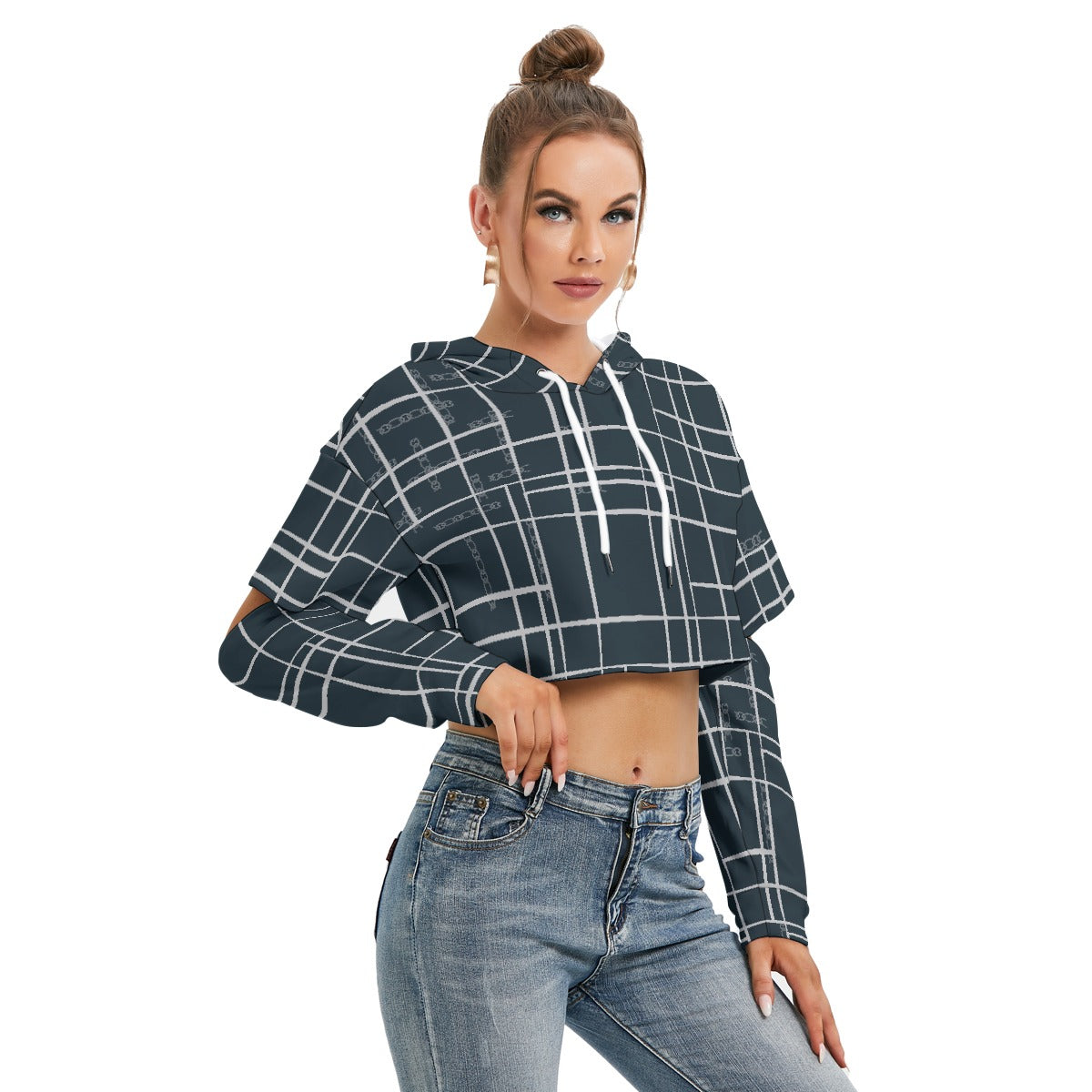 All-Over Print Women's Heavy Fleece Hoodie With Hollow Out Sleeve