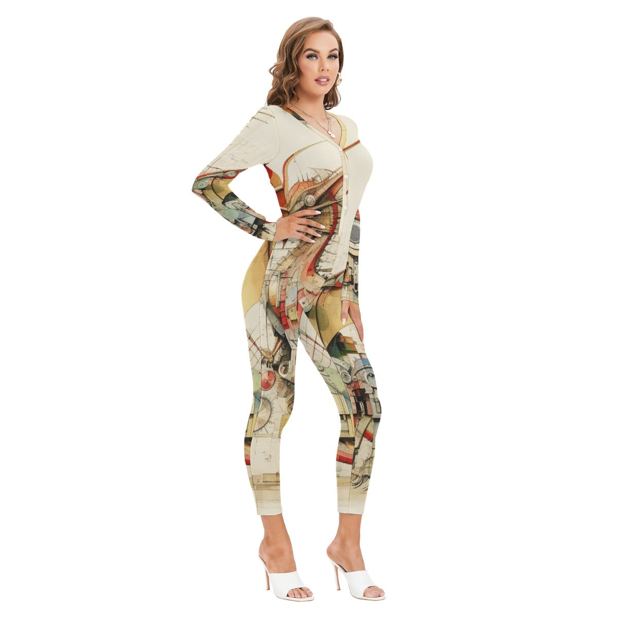 All-Over Print Women's Plunging Neck Jumpsuit