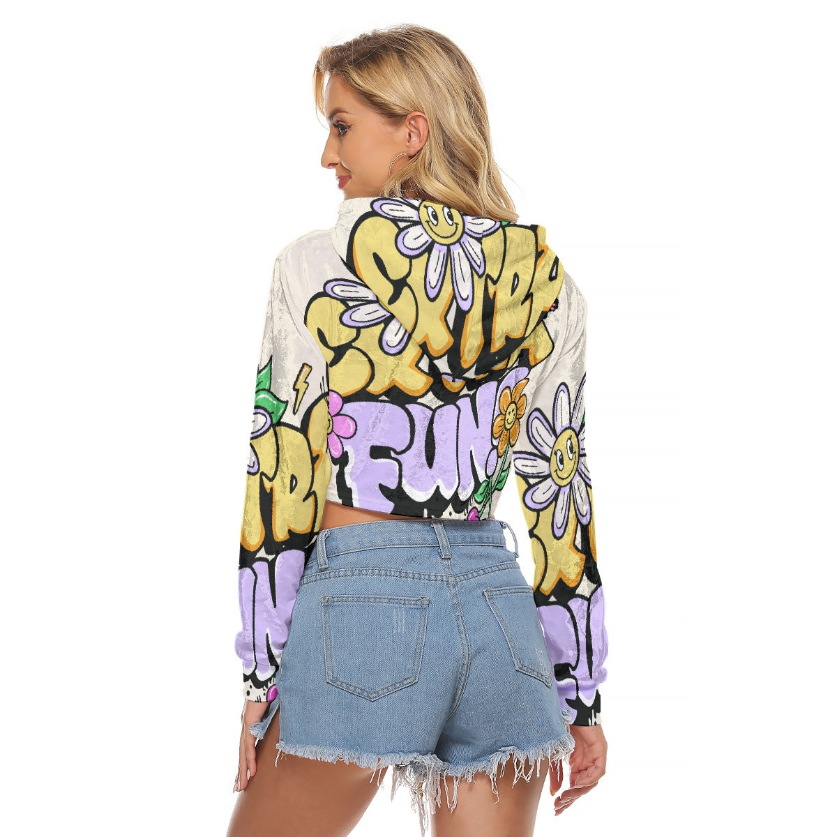All-Over Print Women's Crop Top Hoodie|Velvet