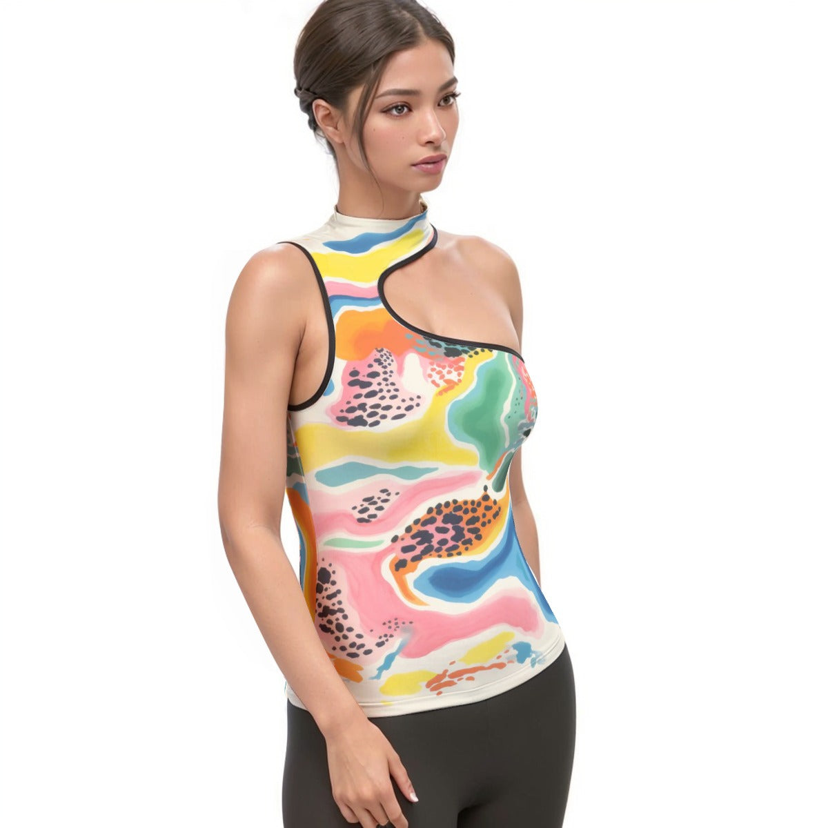 All-Over Print Women's Halter Sleeveless Asymmetrical Tank Top