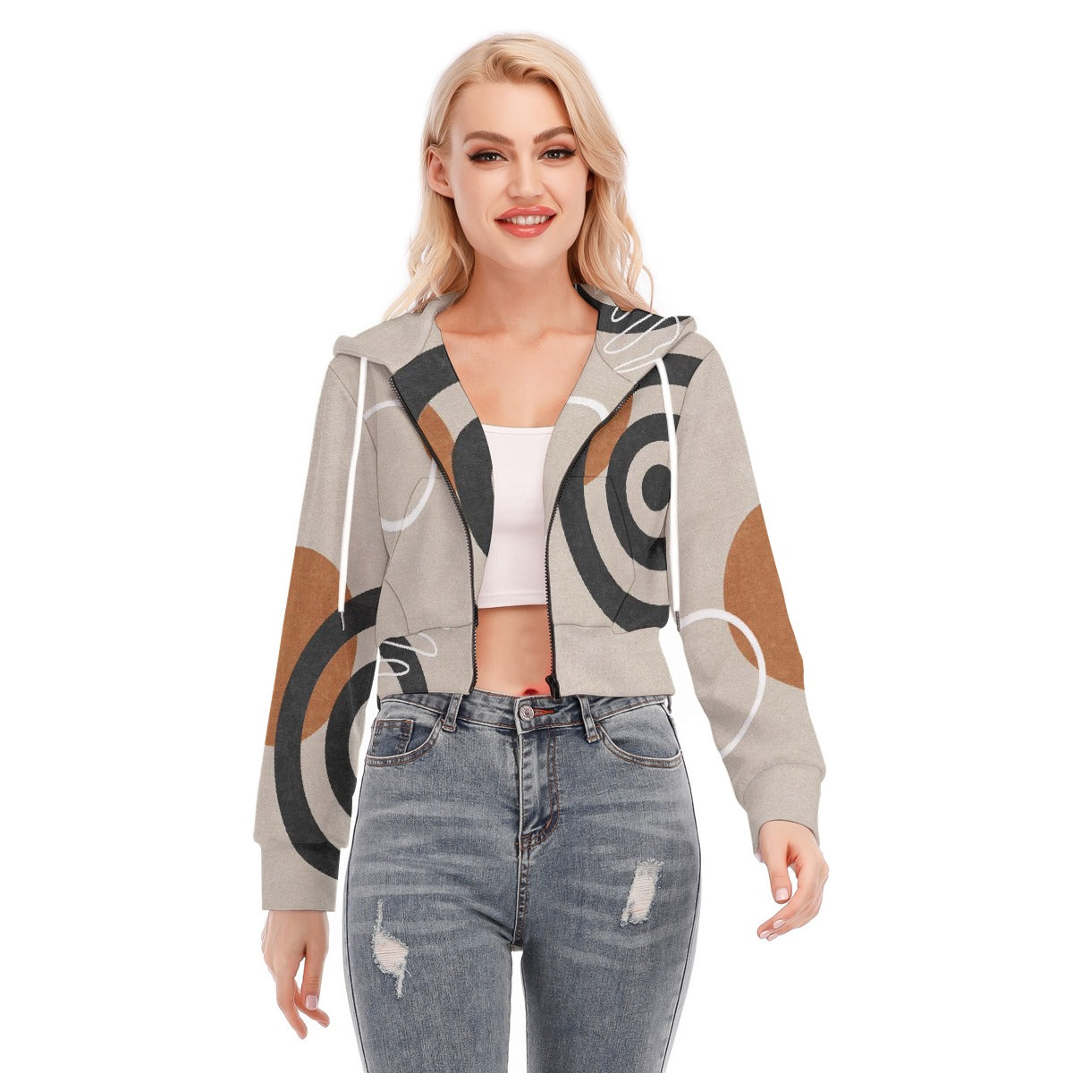 All-Over Print Women's Crop Top Hoodie With Zipper Closure