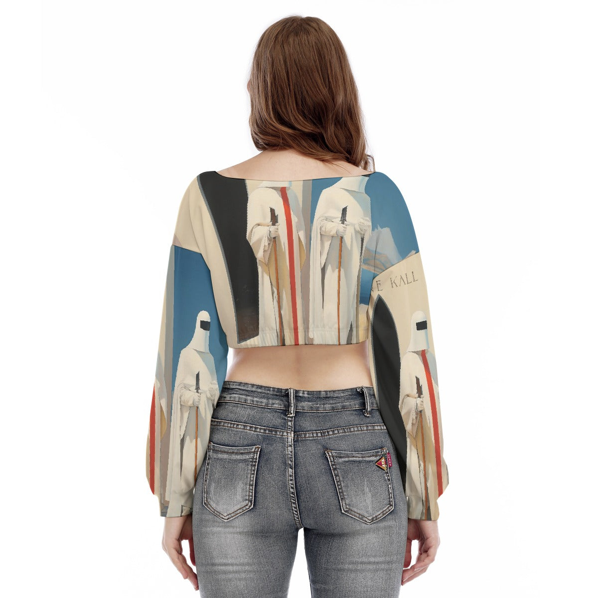 All-Over Print Women's V-neck Long Sleeve Cropped Sweatshirt