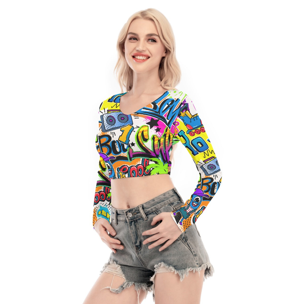 All-Over Print Women's Back Hollow T-shirt With Strap