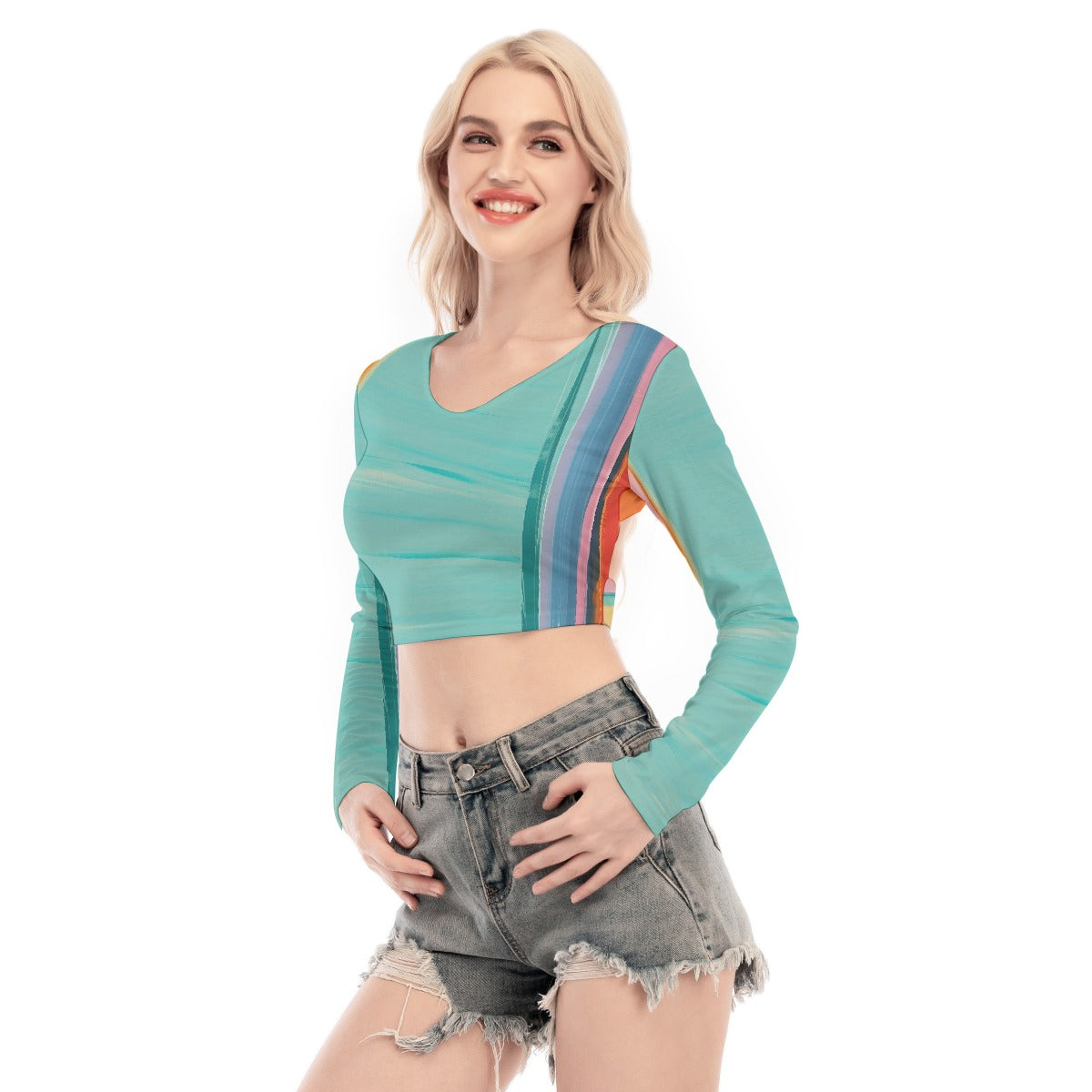 All-Over Print Women's Back Hollow T-shirt With Strap