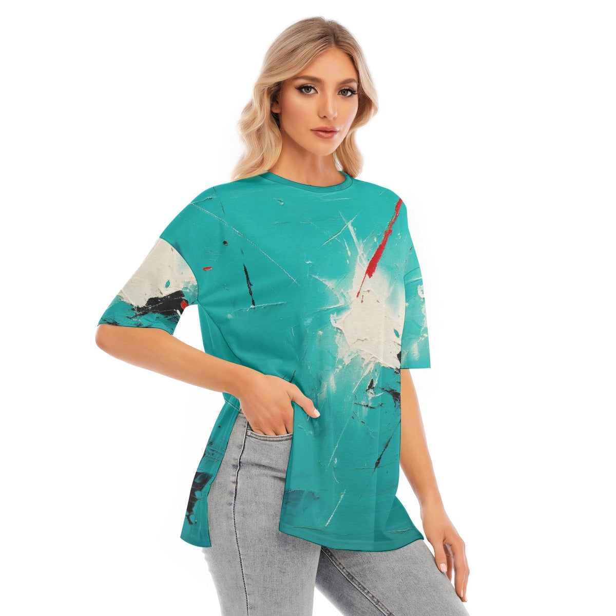 All-Over Print Women's Short Sleeves T-shirt With Hem Split