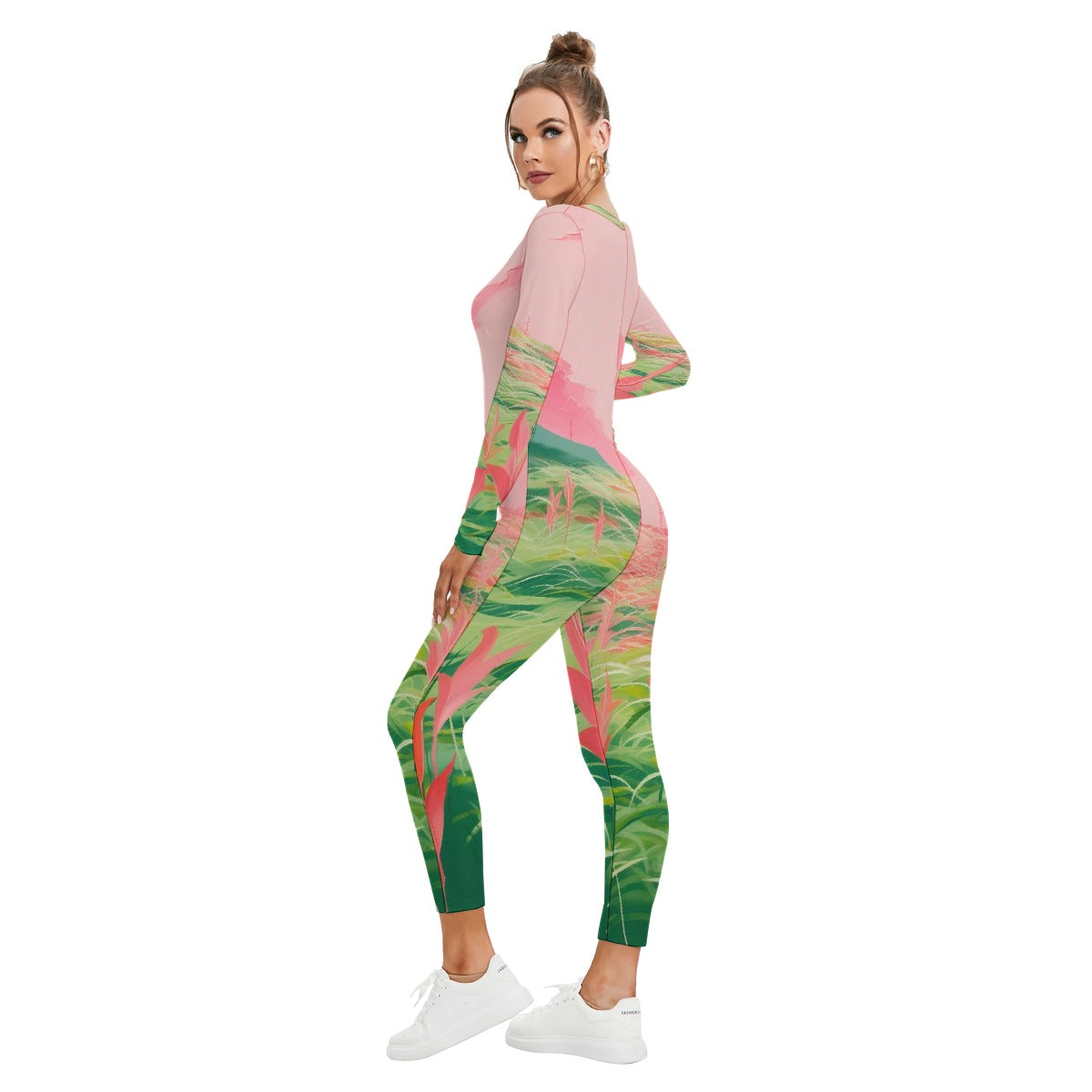 All-Over Print Women's Plunging Neck Jumpsuit