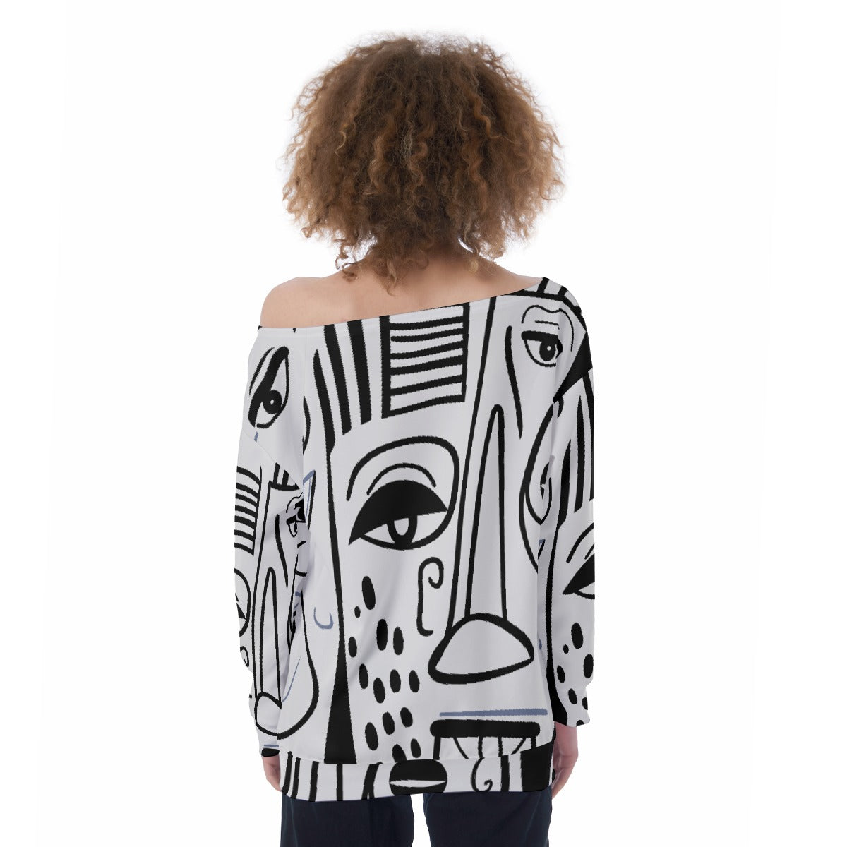 All-Over Print Oversized Women's Off-Shoulder Sweatshirt
