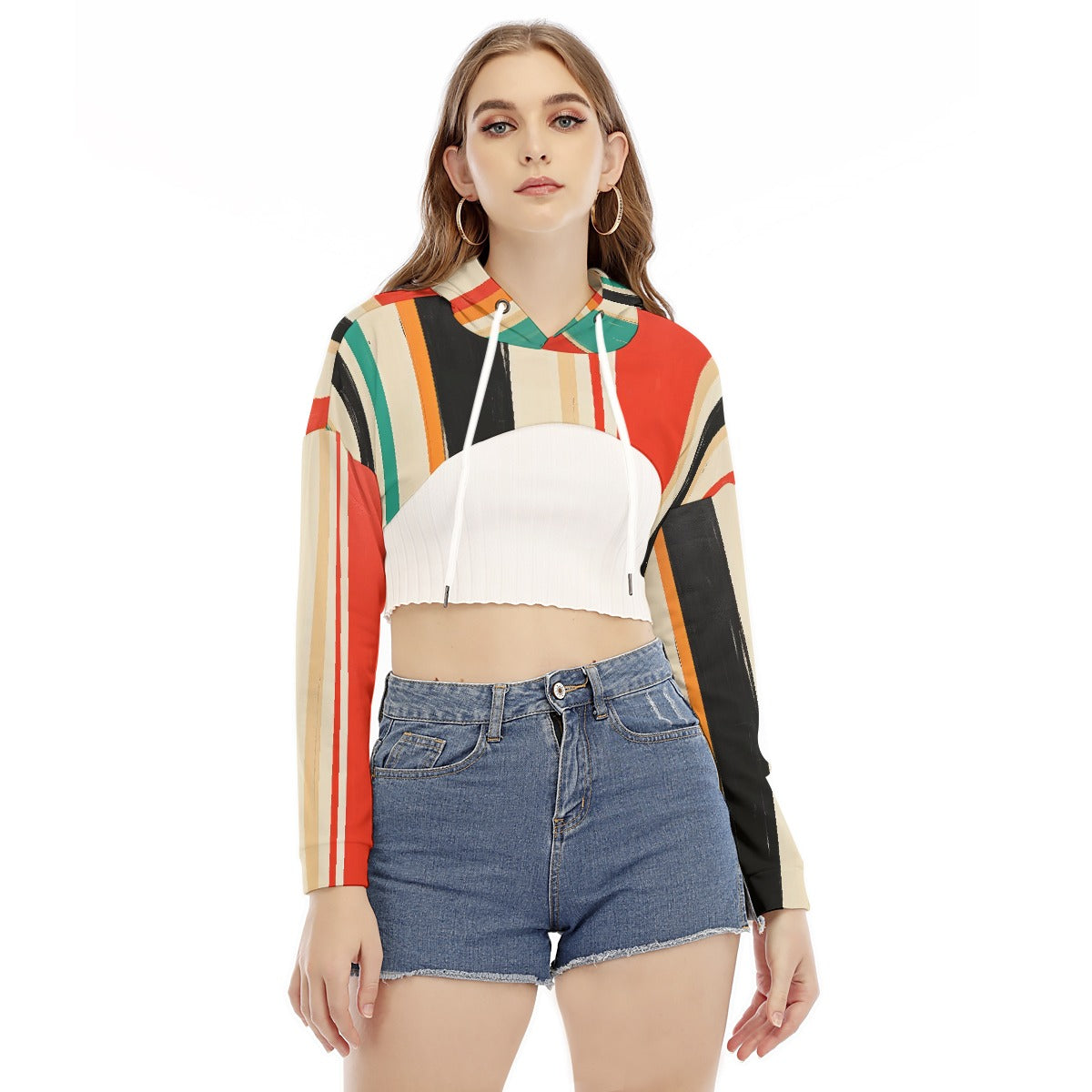 All-Over Print Women's Smock Short Hoodie With Long Sleeve