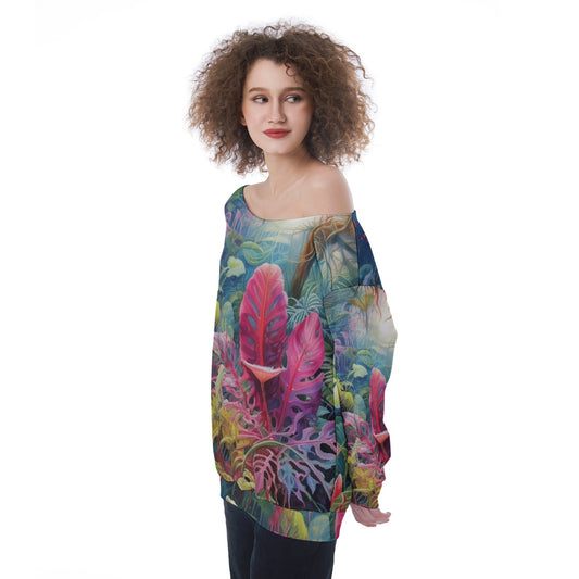 All-Over Print Oversized Women's Off-Shoulder Sweatshirt