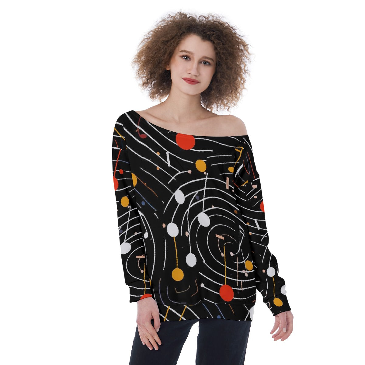 All-Over Print Oversized Women's Off-Shoulder Sweatshirt