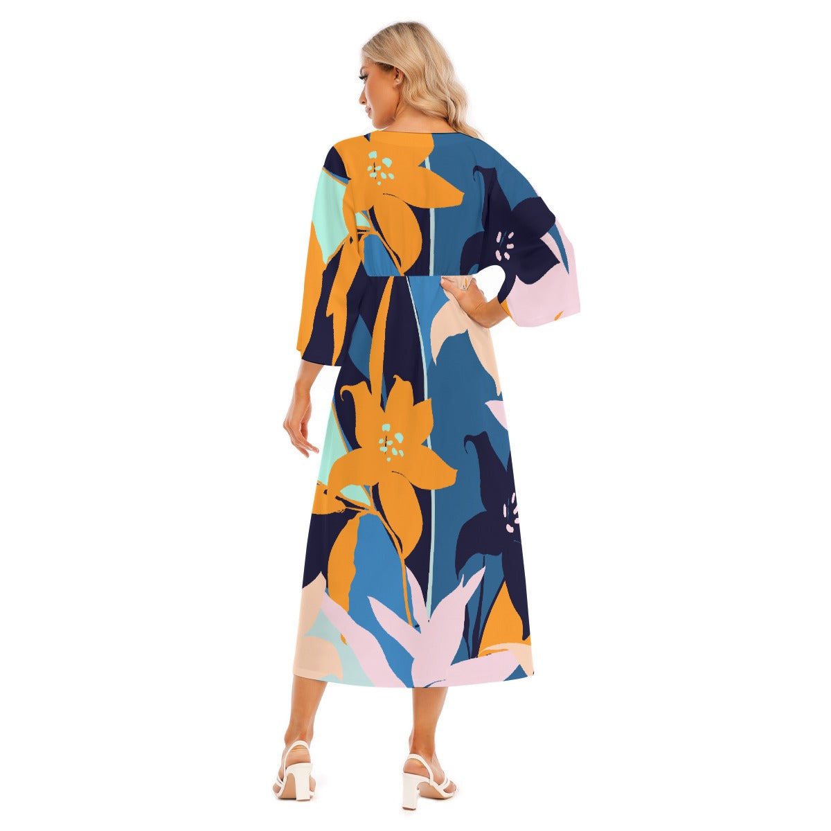 All-Over Print Women's Mid-Sleeve Long Dress