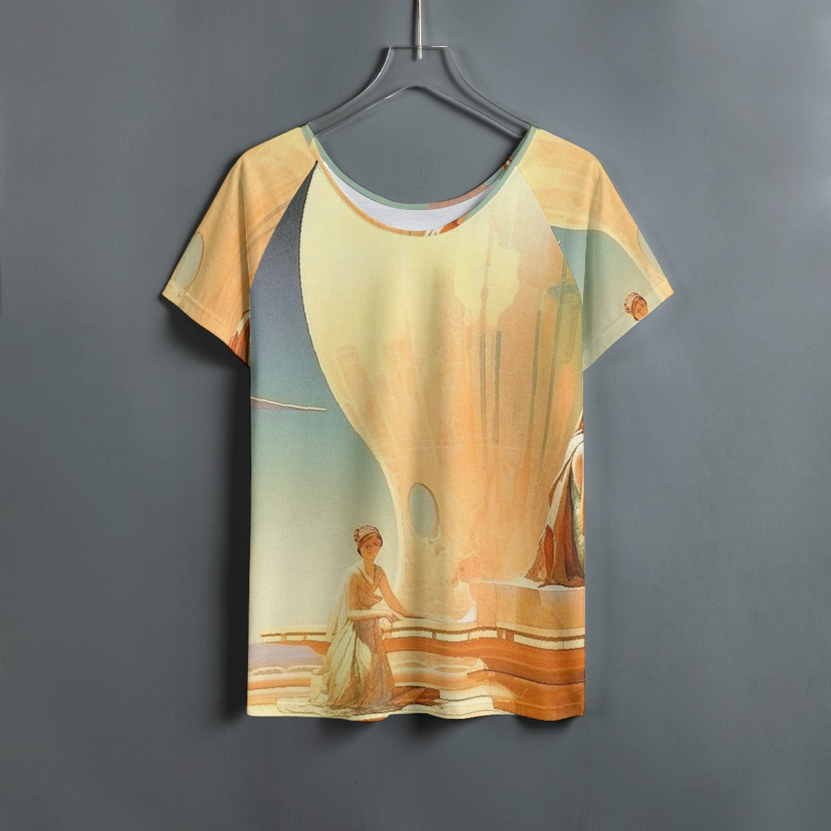 All-Over Print Women's Round Neck T-shirt With Raglan Sleeve