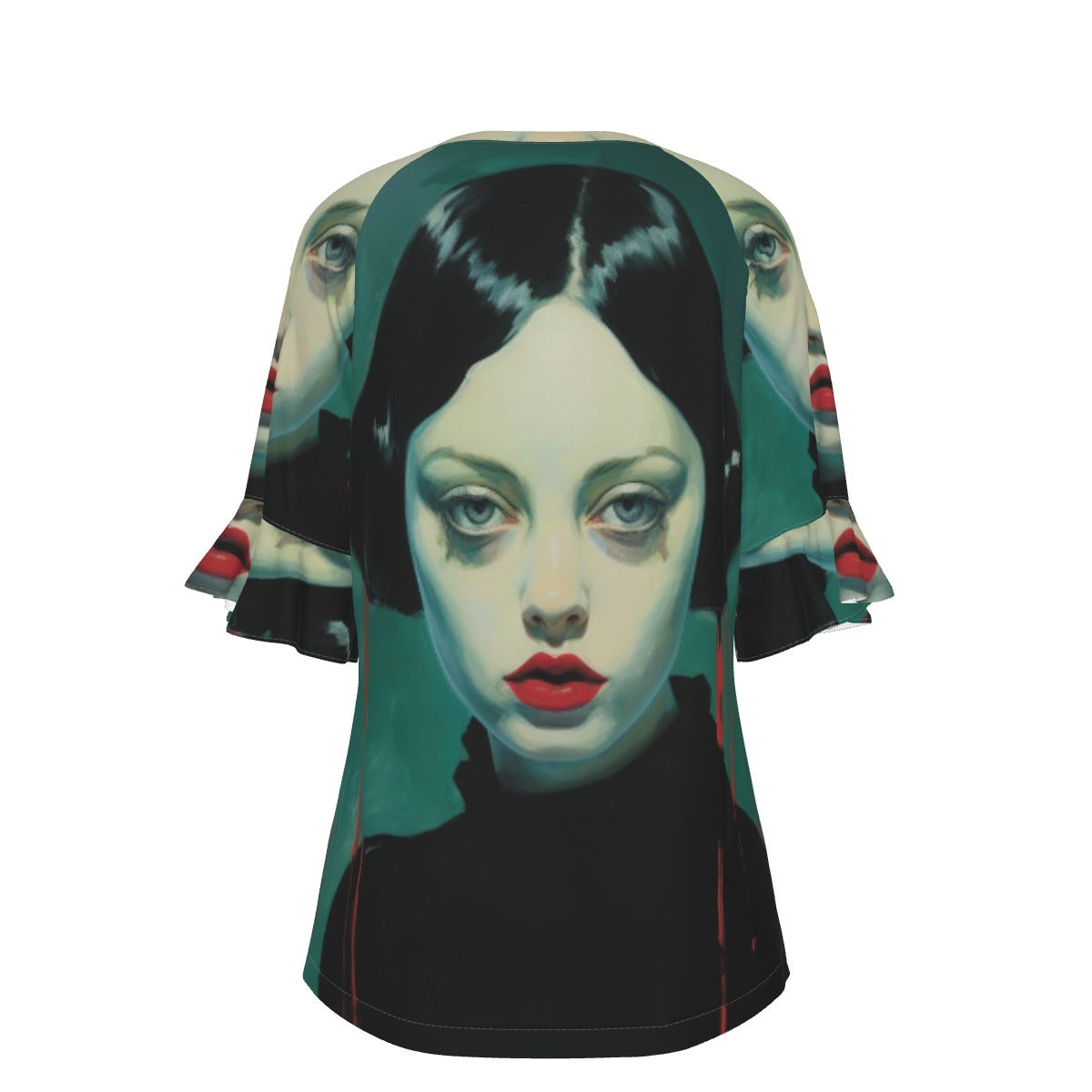 All-Over Print V-neck Women's T-shirt With Bell Sleeve