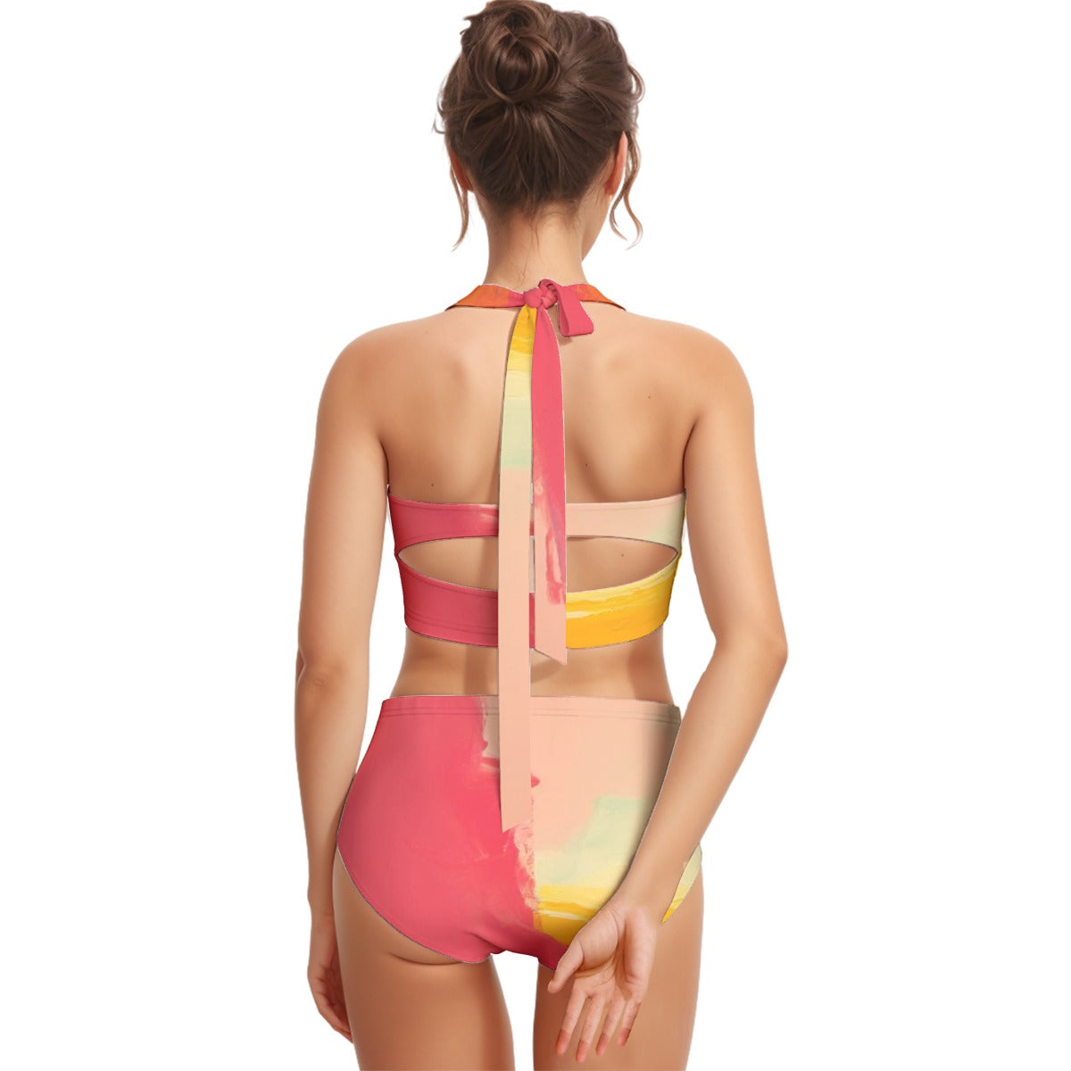 All-Over Print Women's Swimsuit Set With Halter